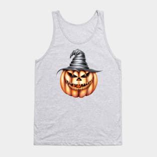 Vintage halloween pumpkin with witch hat Tank Top